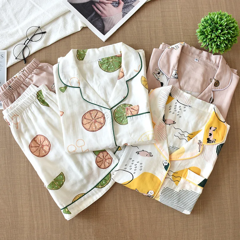 

Summer Japanese Style Simple Short Pajamas Women's Pure Cotton Short Sleeve Shorts Pajamas Set Cartoon Pajamas Home Wear