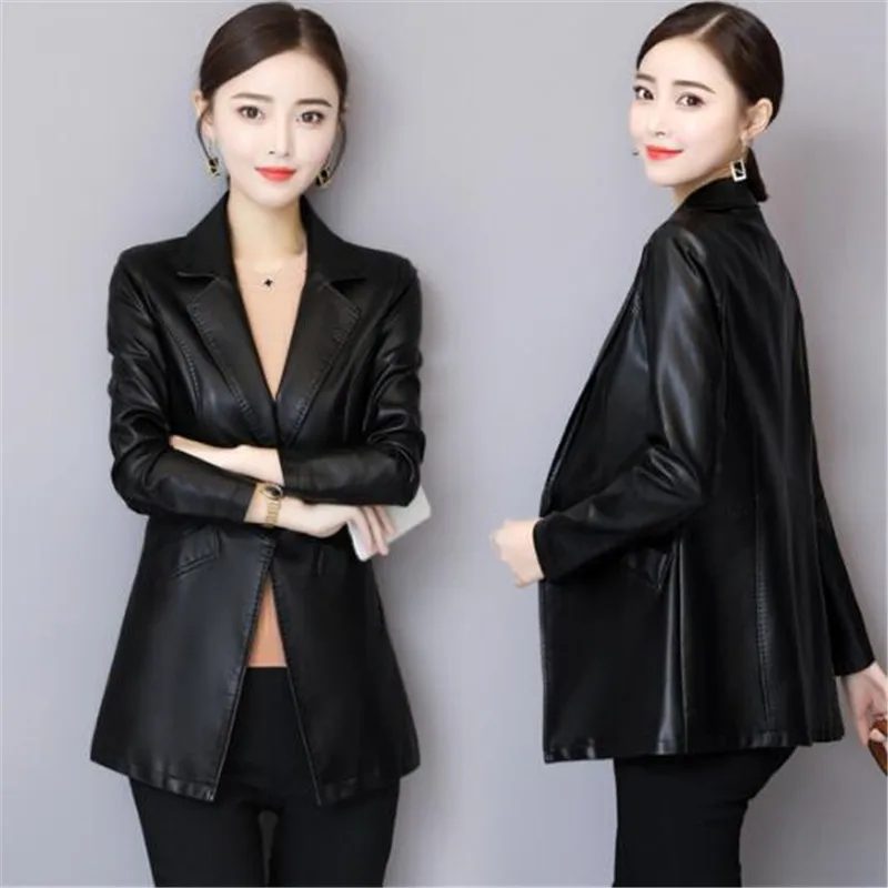 

Large Size High Quality Leather Coat Women Suit Slim Was Thin Temperament Women Jacket Plus Cotton Winter Coat Leather Jacket