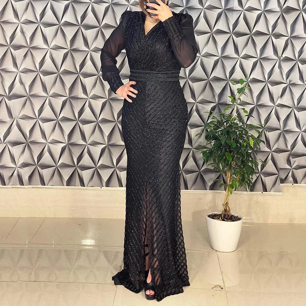 

Luxury Sequin Party Dresses 2022 Summer Black Sexy Women Long Sleeve Glitter Elegant Female Dinner Formal Prom Maxi Dress
