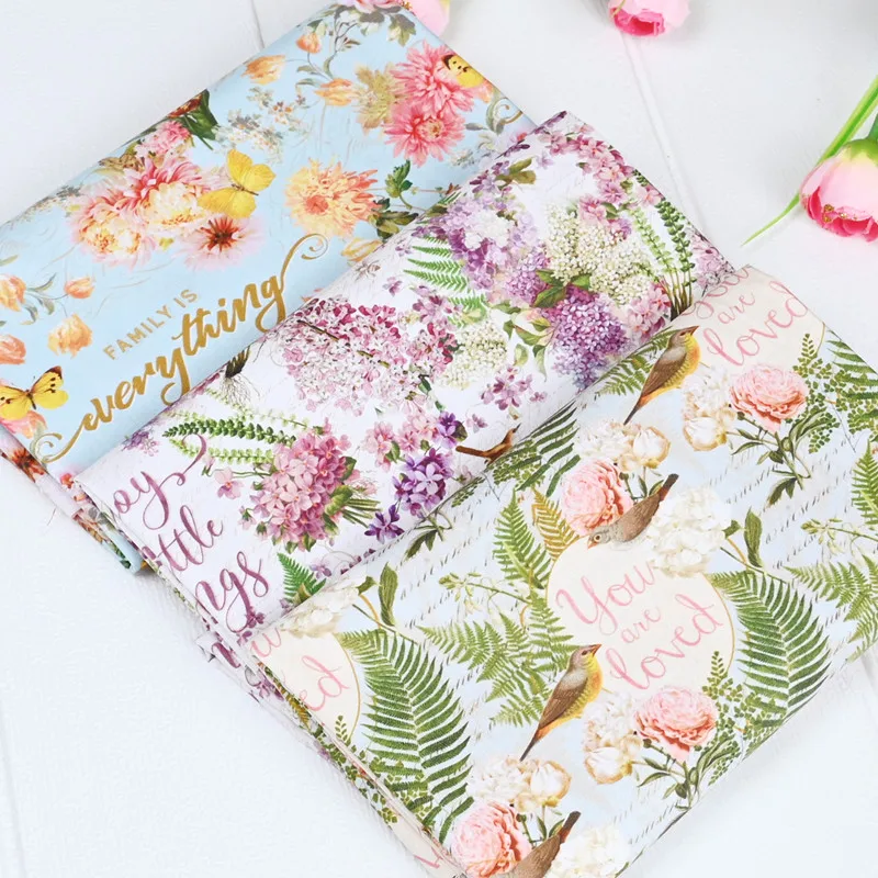 

Half Yard 100% Cotton Fabric With Little Bird Flower Butterfly Print Handmade DIY Garment Dress Material CR-1310