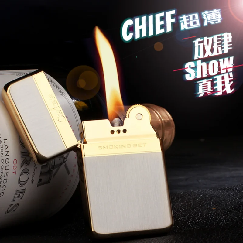 

Chinese brand CHIEF kerosene ultra-thin pure copper retro grinding wheel flint personal creative retro male lighter