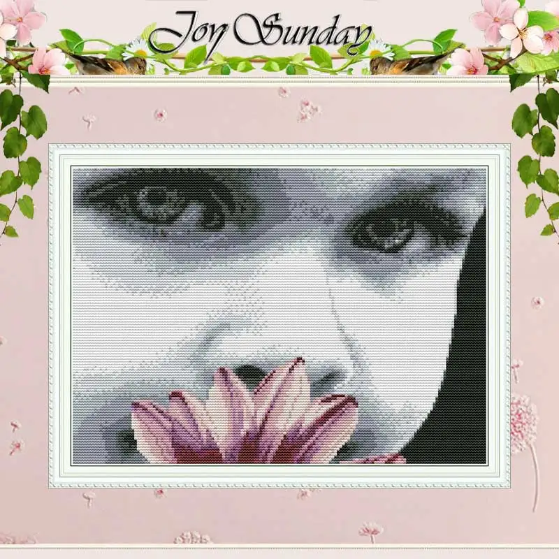 

Smelling little girl patterns counted 11CT 14CT Cross Stitch Sets DIY Chinese Cross-stitch Kits Embroidery Needlework Home Decor