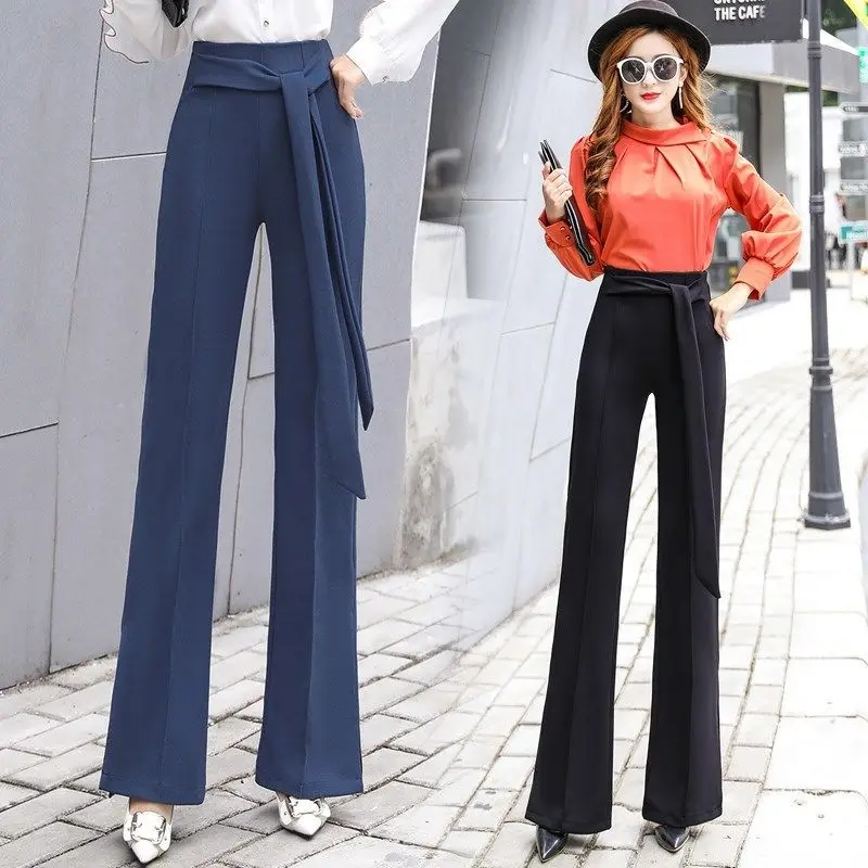 

Женские модные однотонные брюки с разрезом, весна-осень 2021, женские новые повседневные брюки с высокой талией, женские длинные расклешенные...