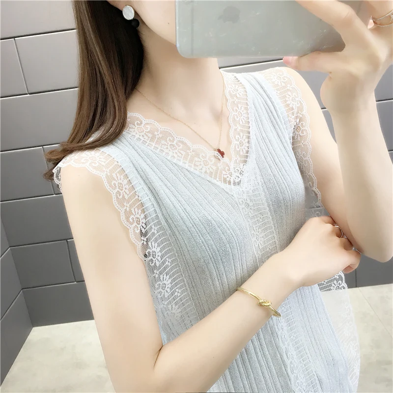 

15948 зал 13 Ряд 3 Средний] настоящая съемка с кружевным плетением и v-образным вырезом майка на бретелях 20