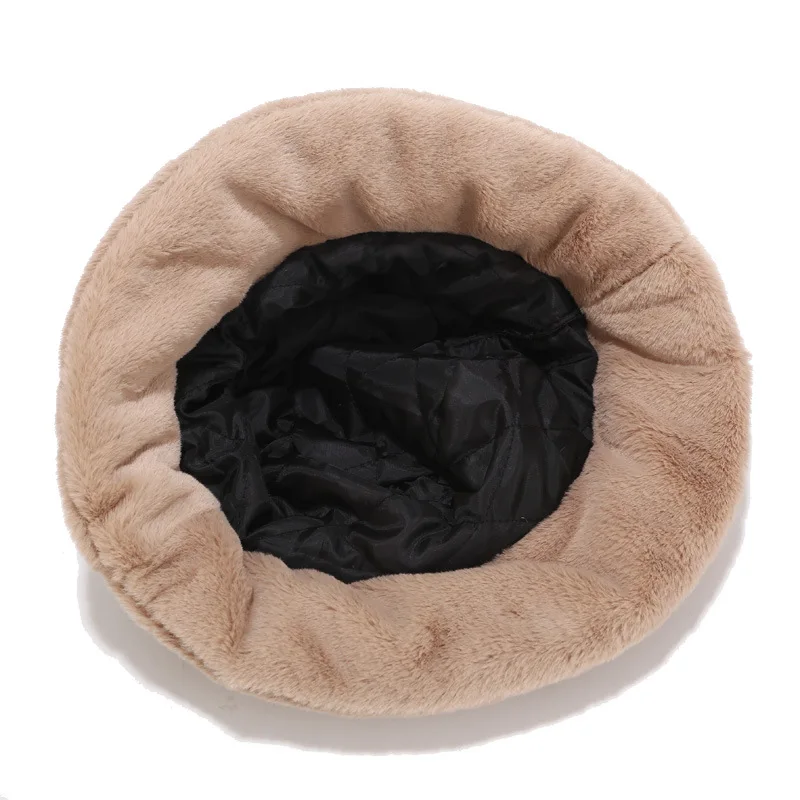 

New Wind Warm Faux Fur Winter Panama Hats Women Outdoor Sunscreen Bucket Hat Female Fashion Solid Basin Cap Lady Sun Caps Gift