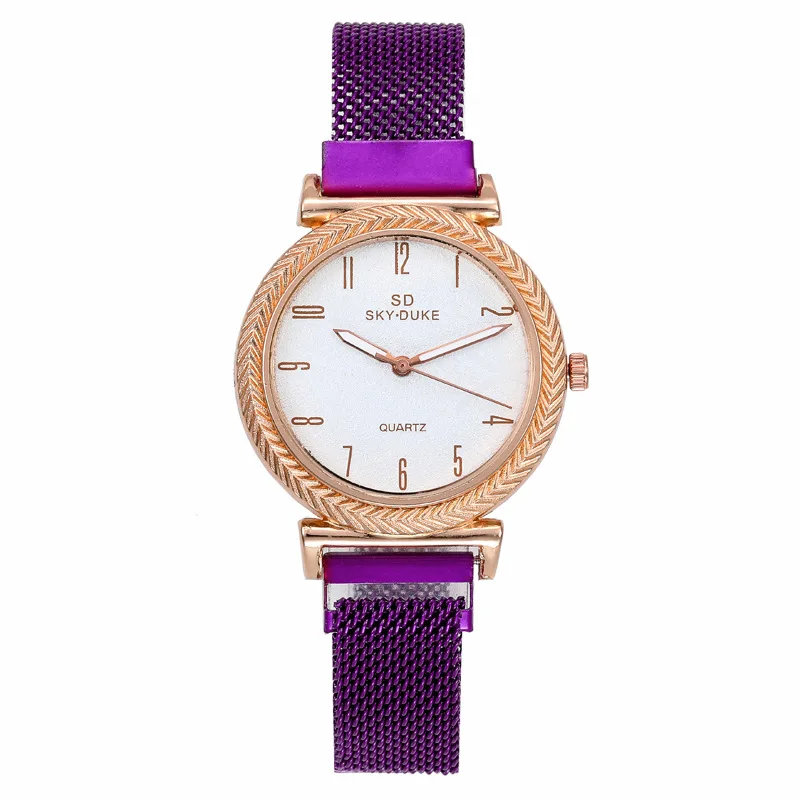 

New Watches For Women Luxury Female Wrist Watch Magnet Fashion Digital Purple Alloy Milan Mesh Belt Ladies Quartz Watch Relojes