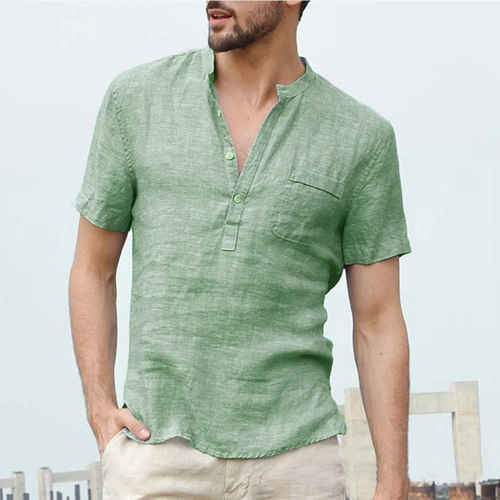 Топы Повседневная рубашка с короткими Рукавами Летняя льняная свободная Мужская