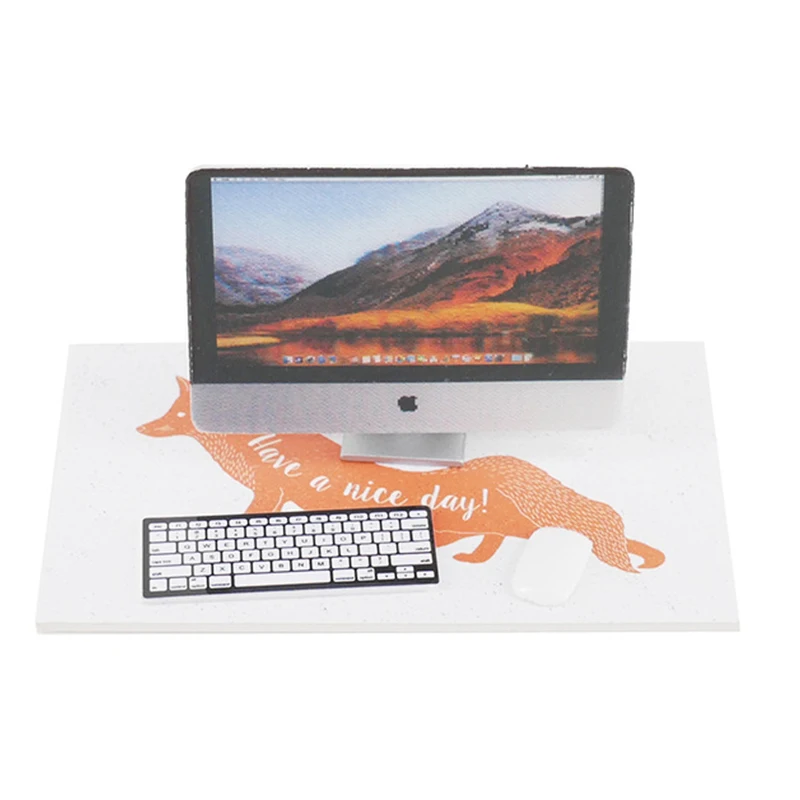 

1Set 1/12 Scale Mini Computer + Mouse + Keyboard Model for Miniature Dollhouse Study Room Furniture Accessories