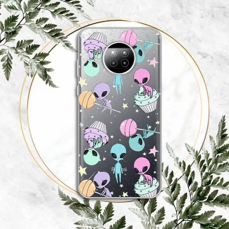 

Aesthetics Cute Cartoon alien space Phone Case Transparent for Xiaomi Redmi note 10 t 8 9 pro lite 11