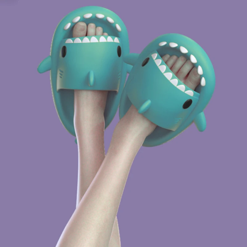 Шлепанцы для дома и улицы сланцы с мультяшным принтом акулы Симпатичные детей