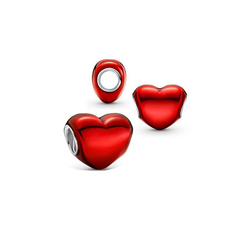 

2021 Valentine's Day New Style 925 Sterling Silver Charms Beads Sparkling Red Heart fit Original Pandora Bracelet Silver Jewelry