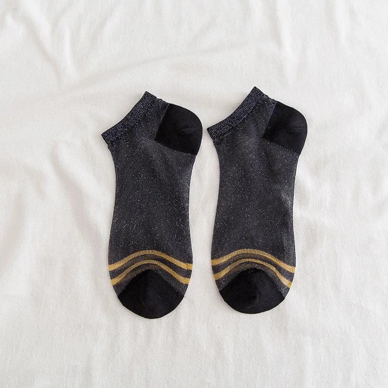 

10pairs/lot Spring Summer Bright Silk Vintage Striped Gold Korean Thin Cotton Stockings Socks Hosiery Harajuku Casual Splicing