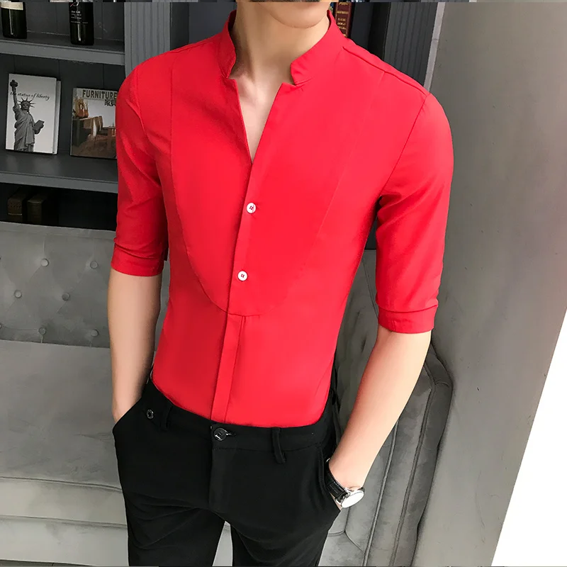 Рубашка мужская мода воротник поделка рукав рубашка ночной клуб ktv бар стилист