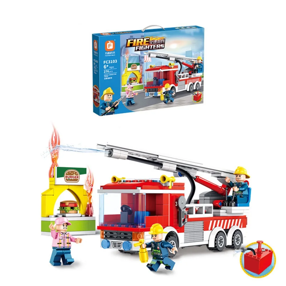 

2021 NEW Building Block Toys Water Spray Fire Truck Toy Assemble Creative Fire Truck Building Block Decoration Assembled Model