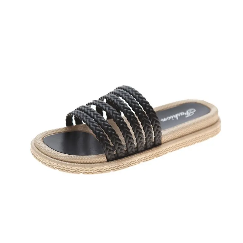 

Shoes Woman 2021 Low Female Slippers Rubber Flip Flops Luxury Slides New Beach Summer Hawaiian Flat Designer PU Rome Hoof Heels