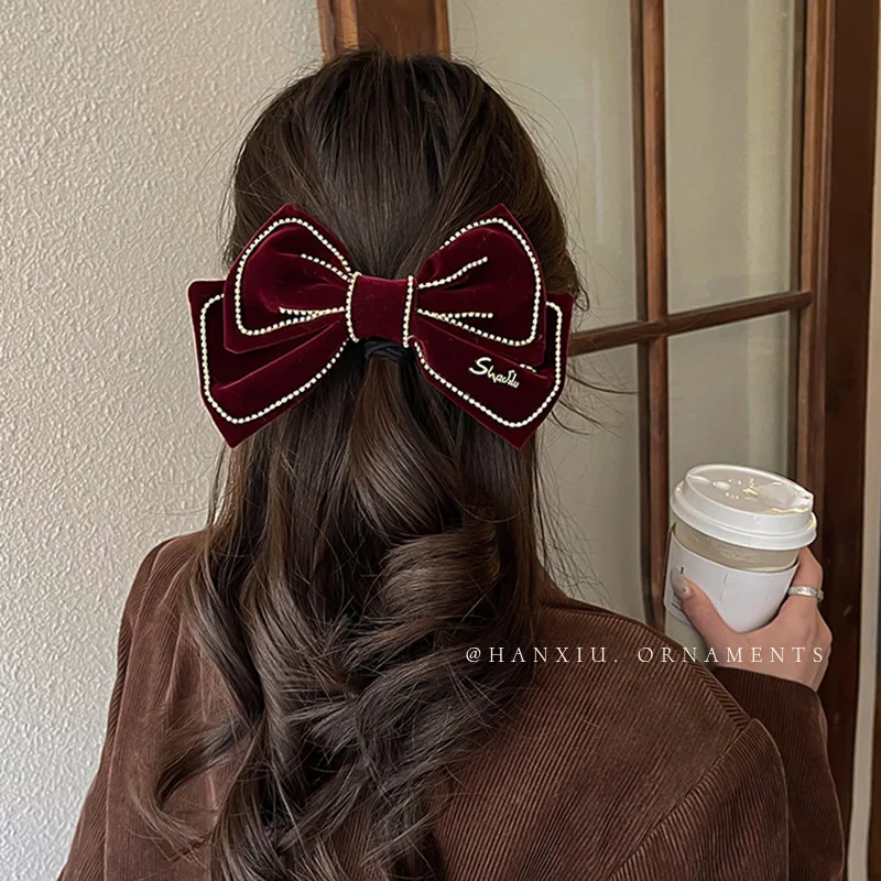 

Retro velvet set auger letters bowknot hairpin spring web celebrity contracted temperament top clip to new hair accessories