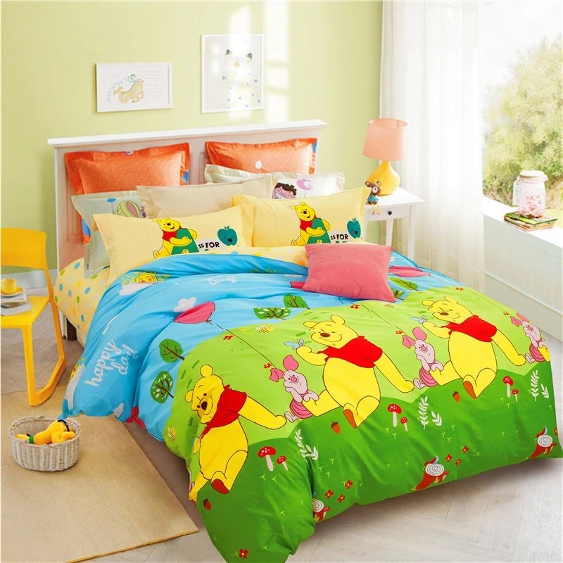 Disney Green and Blue Cartoon Winnie The Pooh Bedding Set Children's Bedroom Decorative Down Duvet Quilt Cover Pillowcase Sheet