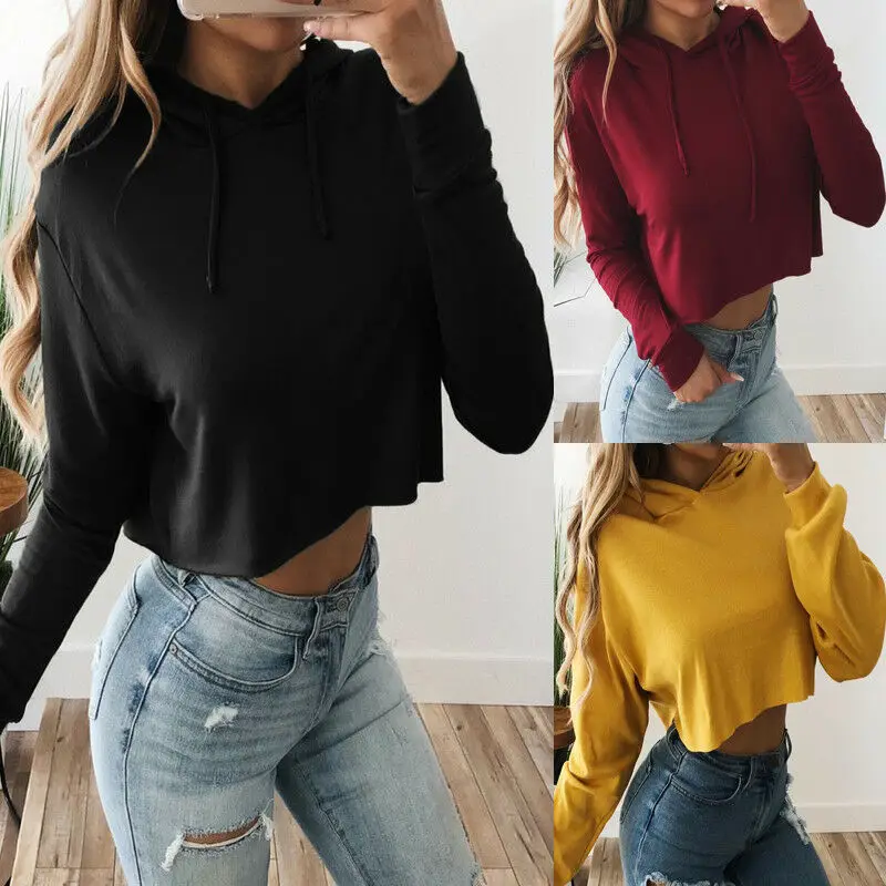 Retro Women Hoodies Sexy Over Plain Chain Crop Top Hooded Pullover Hoody Jumper Cosplay Tops Plus Size Casual Sweatshirts hot | Женская