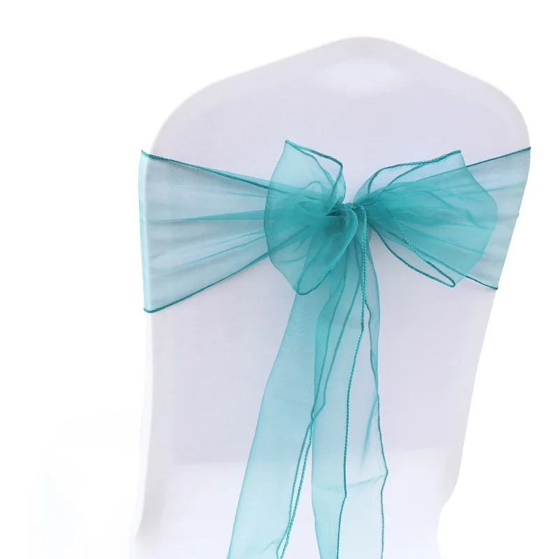Teal Blue Лучшие продажи 50 шт./компл. свадебное платье из органзы стул с поясом и бантиком для банкета, праздника День рождения украшение дома Текстиль для дома Текстиль чехлы для стульев - Цвет: Teal Blue