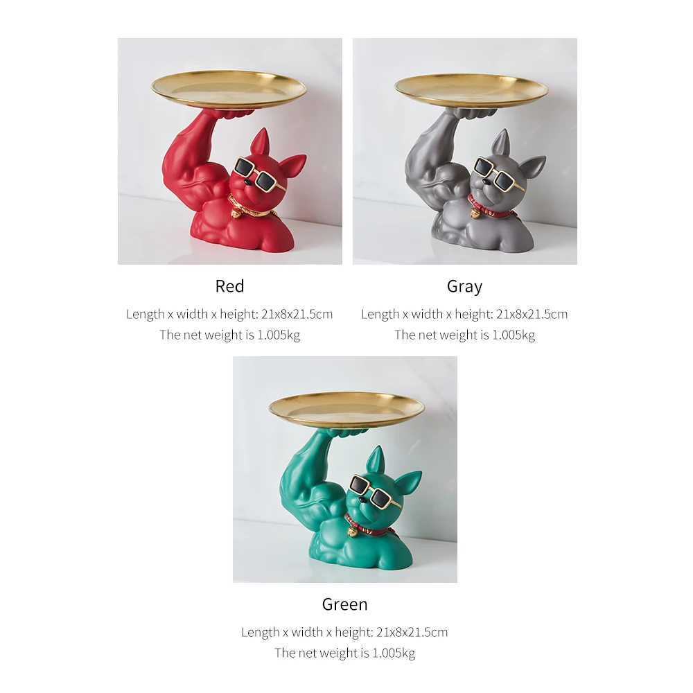 

Modern Art Statue Resin Dog Sculpture Bulldog Decorative Figurine Storage Tray Coin Bank Key Snack Holder Living Room Decoration
