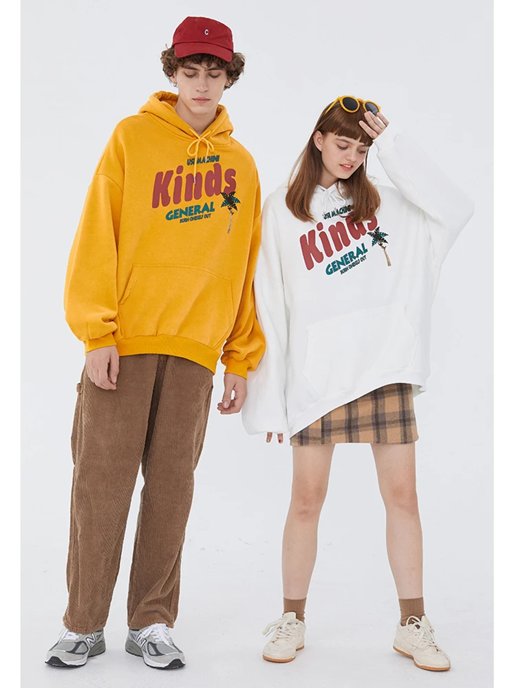 

Autumn Winter Plus Velvet Hooded Couple Sweatshirts Outwear Men's Fashion Hip Hop Letter Print Casual Pullover Hoodies Oversized