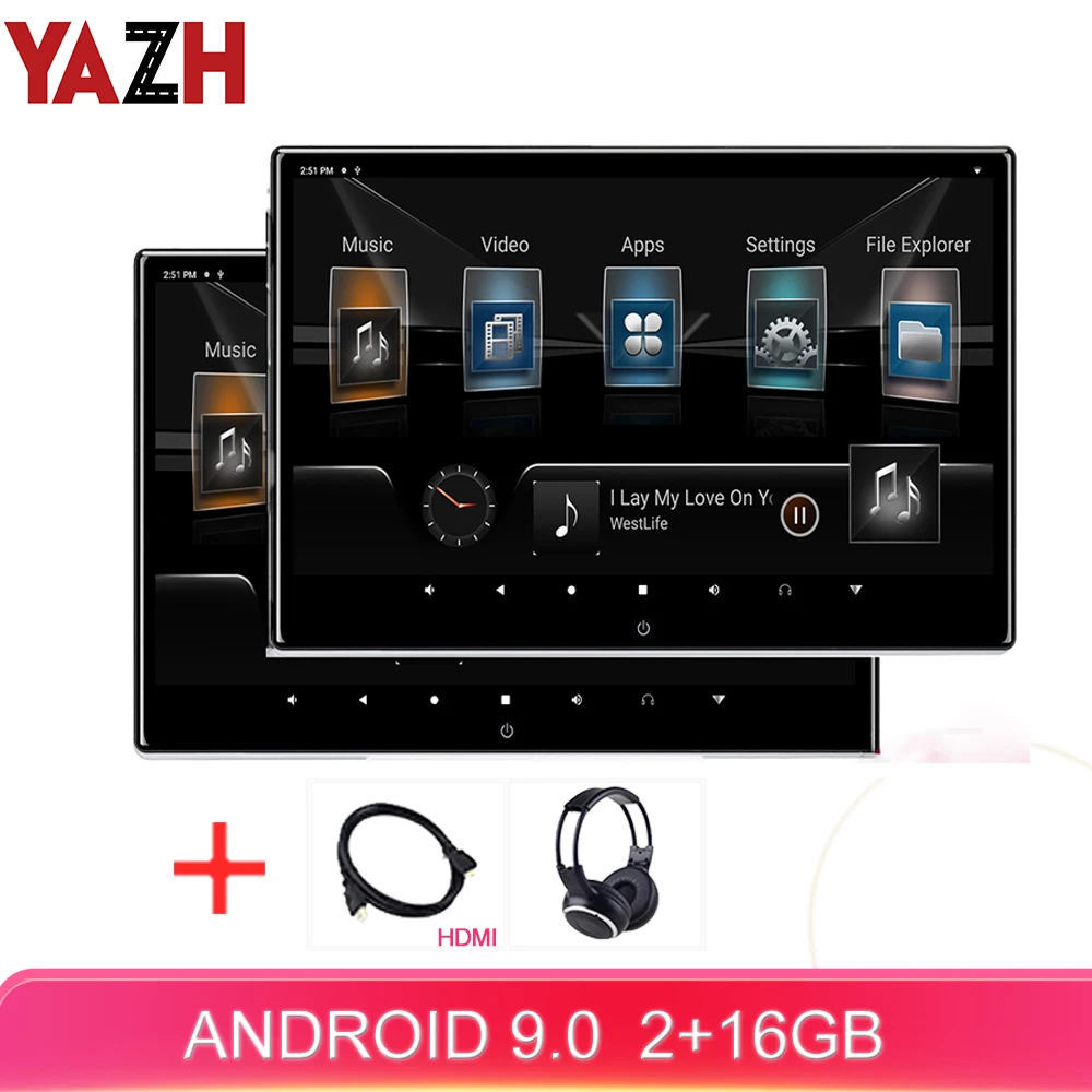 Монитор для подголовника автомобиля YAZH 12 5 дюйма IPS Android 9 0 Pie 1920*1080 HD 4K видео FM
