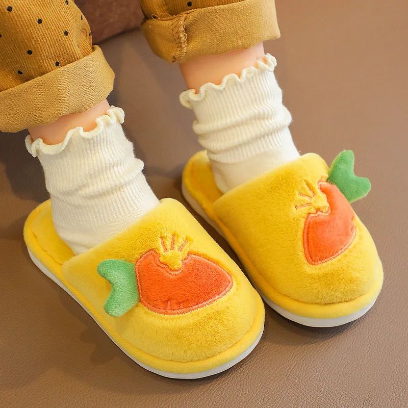 

Winter Soft Slippers Kids Toddler Girl Flip Flop Baby Boys Fur Slides Cotton Indoor Slippers Warm House Children Cartoon Shoes
