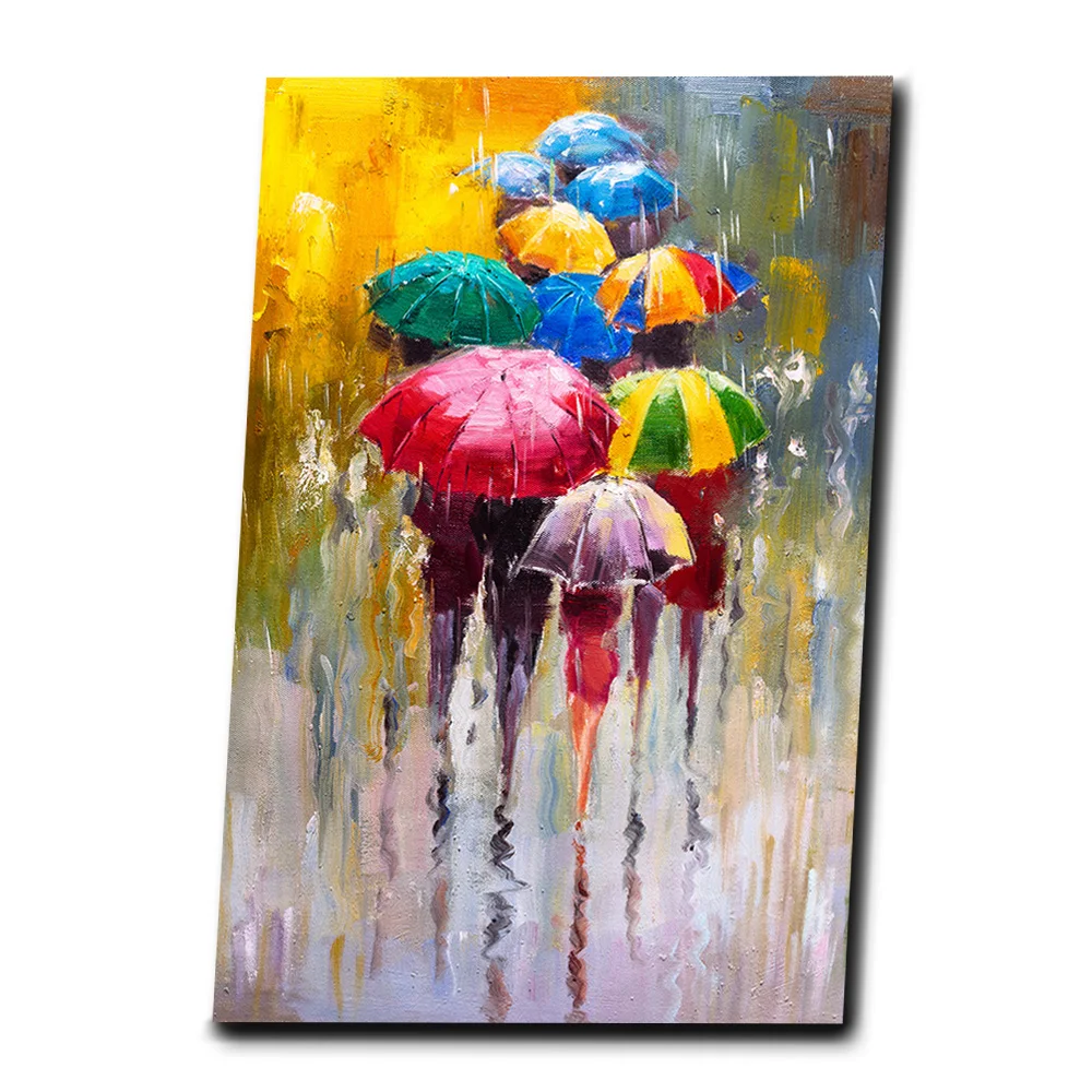

Wood Frame Scenery in the Rain Oil Paintings Print on Canvas Art Posters and Prints Abstract Landscape Pictures Home Decoration