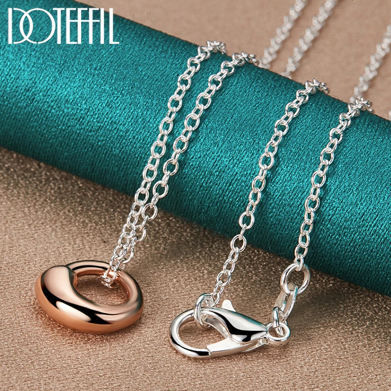 

DOTEFFIL 925 Sterling Silver Rose Gold Water Droplets Pendant Necklace 16-30 Inch Chain For Women Wedding Charm Jewelry
