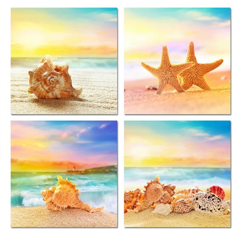 

4 Pcs Seascape Beautiful Beach Scenery 5D Diy Diamond Painting Full Square Round Drill Embroidery Wall Art StickersZP-2876