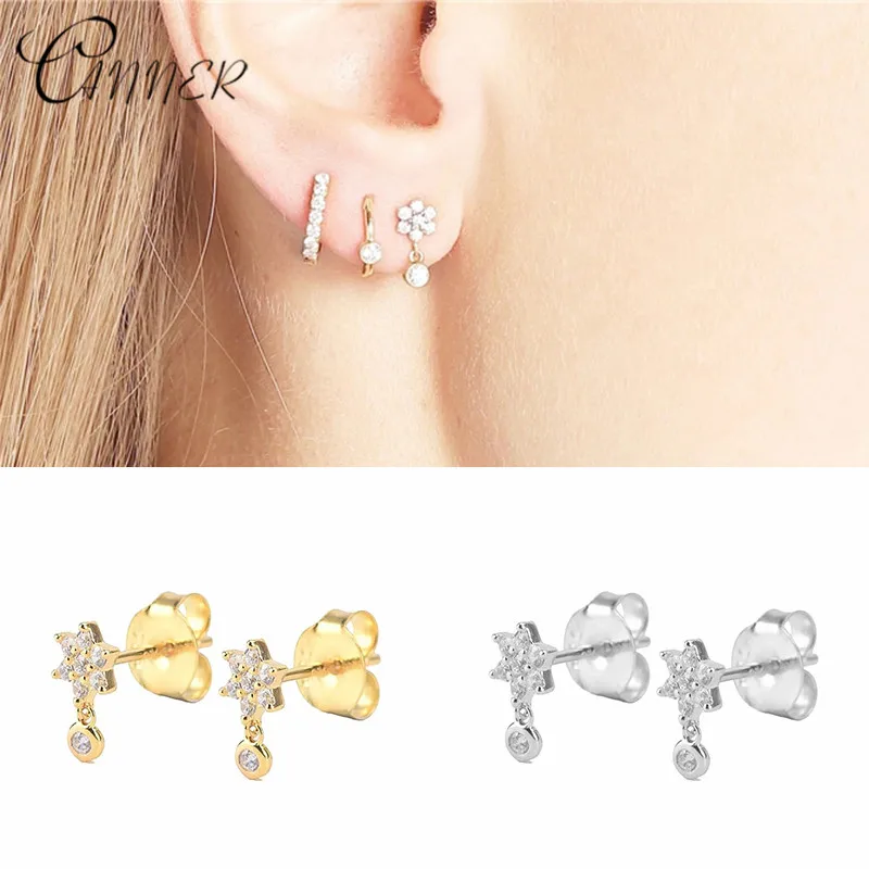 Женские серьги гвоздики из серебра 925 пробы с цирконом|Серьги-гвоздики| |