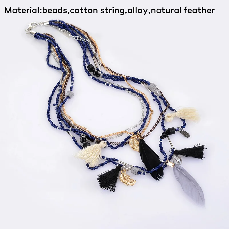 Cpop ожерелье с кулоном из перьев в этническом стиле разноцветная цепочка