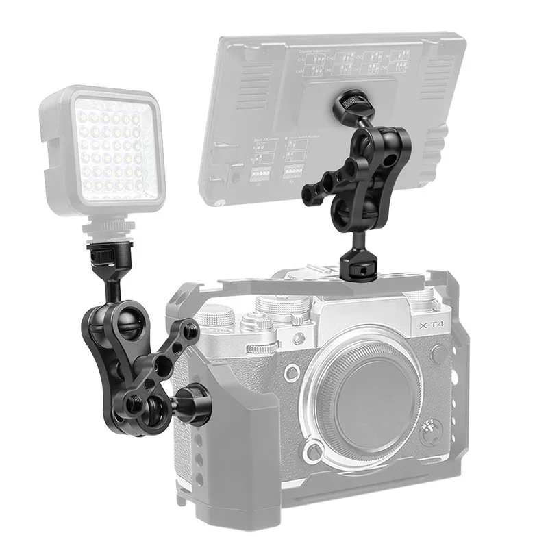 

HDRIG SLR Camera Mobs Hand Hot Shoe Dual Ball Head Bracket 1/4" Threaded Hole Universal Magic Arm Monitor Pan/tilt Photo Studio