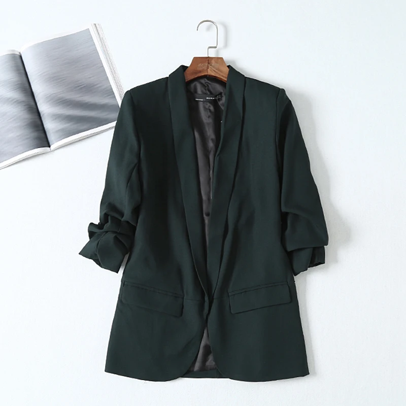 

ParisGirl Women Elegant Suits Blazers Office Lady Suit Crimping Three Quarter Sleeve Outerwear Notched Pocket Casual Suit Blazer