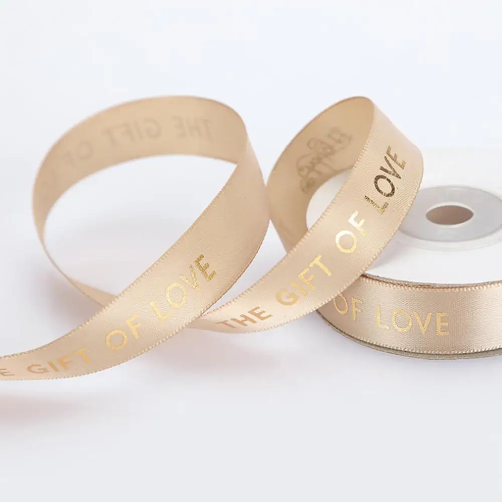 Подарочная Золотая серебристая лента с принтом LOVE 15 мм 9 м полиэфирная подарочная