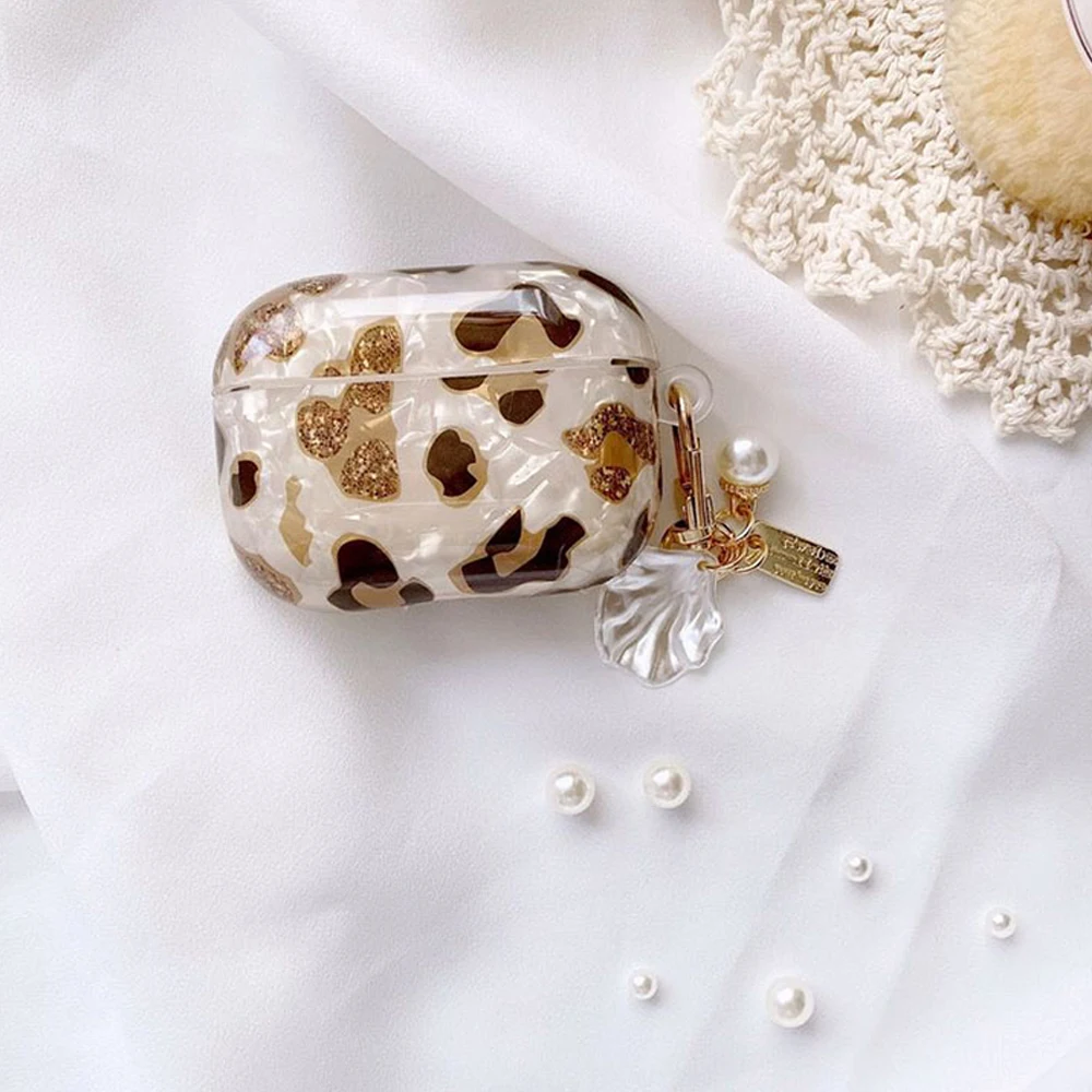 

Luxury Leopard Pearl Case Bluetooth Earphone Accessories for Apple Airpods 1 2 3 Case Bracelet Chain Case for AirPods Pro Case