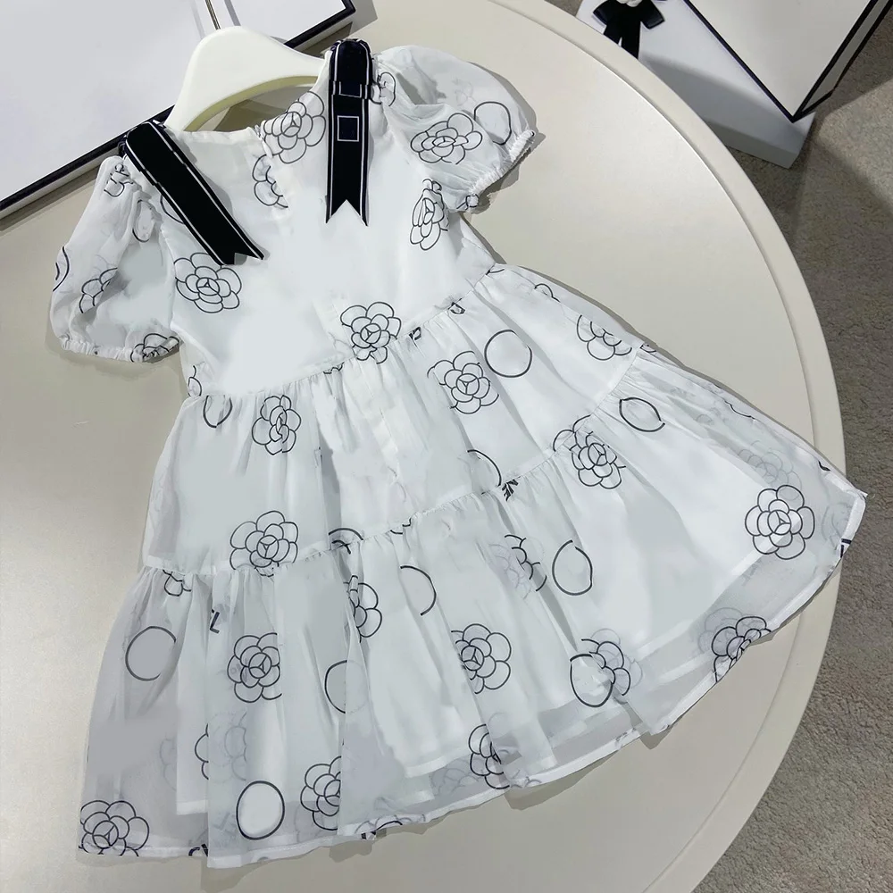 

High End Children's wear 2021 xiaoxiangjia summer new fashion temperament girls' logo full print short sleeve A-line dress