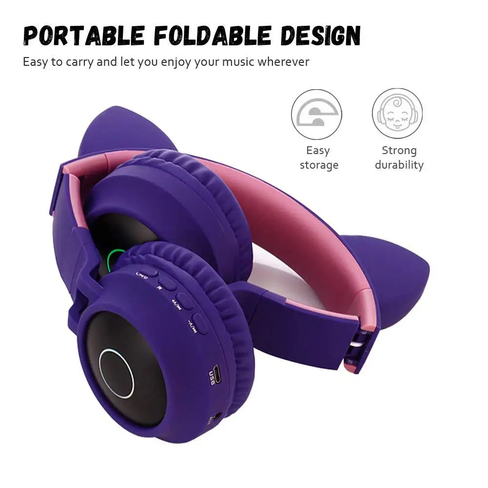 EastVita милые беспроводные Bluetooth наушники складные мигающие кошачьи детские