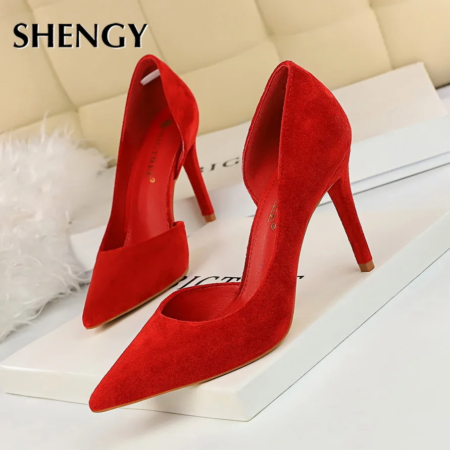 Женские туфли лодочки из флока на тонком высоком каблуке 2020 см|Женские туфли| |