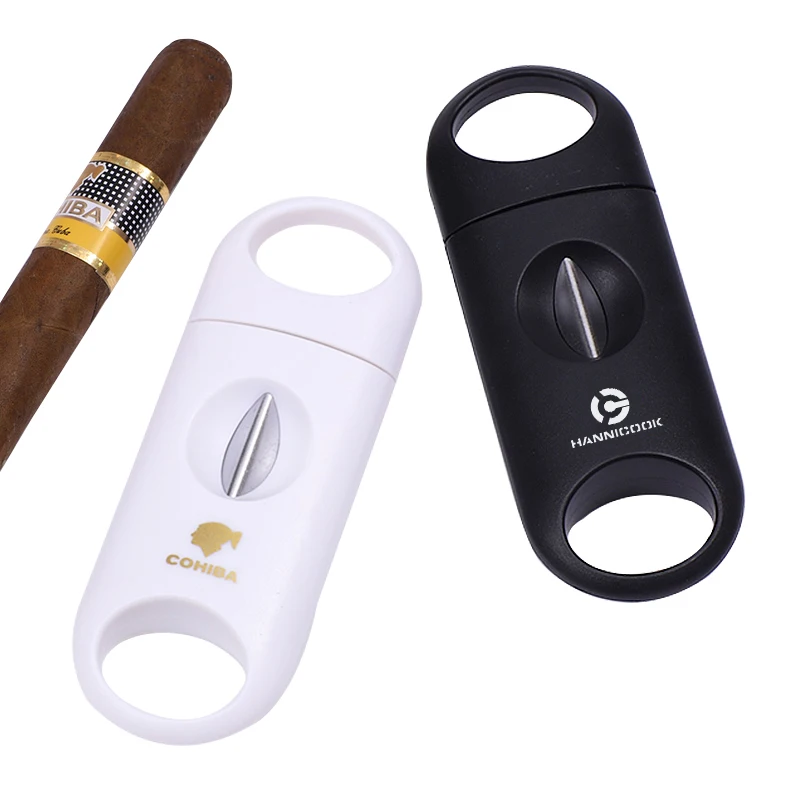 

COHIBA, пластиковый V-образный резак из нержавеющей стали, инструмент для резки, сигар, гильотина, карманный резак Zigarren