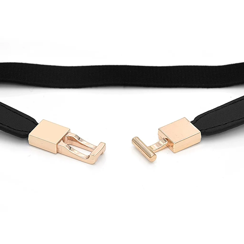 

Fashion Women Belt Retro Metal Buckle Leather Waist Belt Dress Simple Narrow Elastic Belt pasek damski ceinture femme riem #L