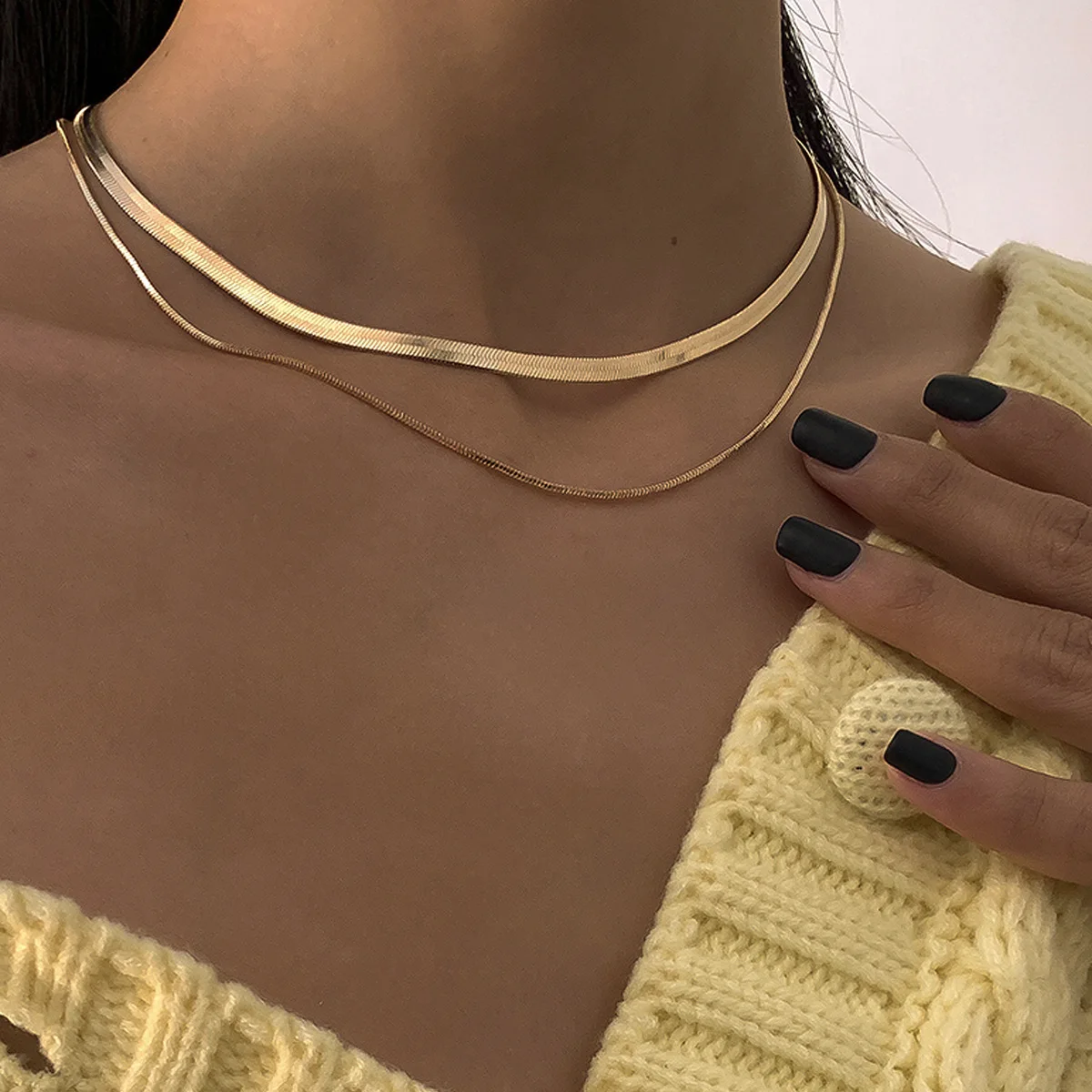 

Simple Double Layer Square Snake Bone Chain Necklace Charm Women's Necklace Hip Hop Rock Jewelry Birthday Party Accessories