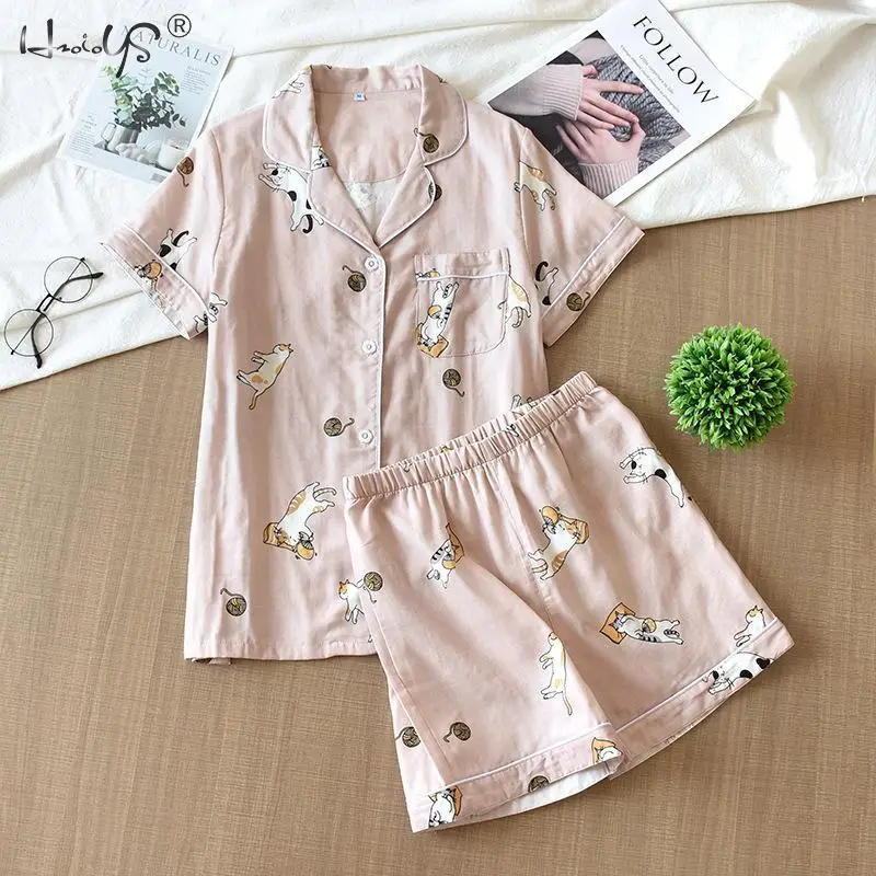 Women 'S Sleepwear 100 %Cotton Gauze Soft Pajama Sets Button Down Long Sleeve Pj Floral Set Autumn Female Pyjamas | Женская одежда