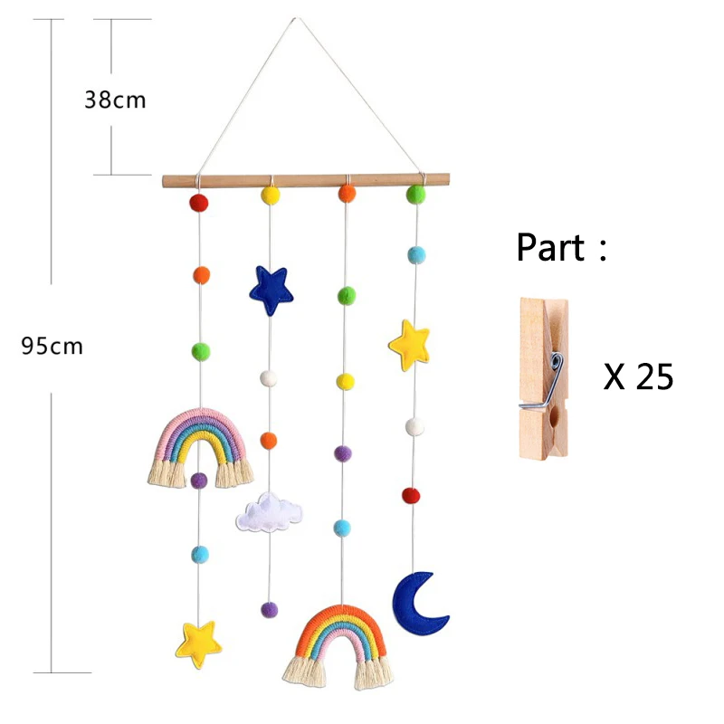 

Nordic Style Woven Rainbow Pendant Photo Finishing Frame with Wood Clip Home Bedroom Living Room Wall Background Decoration 1