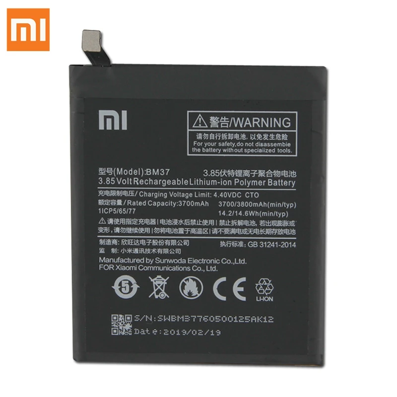 Крепление для спортивной камеры Xiao mi оригинальная замена Батарея BM37 для Xiaomi mi 5S плюс 5splus новая аутентичная Обувь телефон Батарея 3800 ма-ч