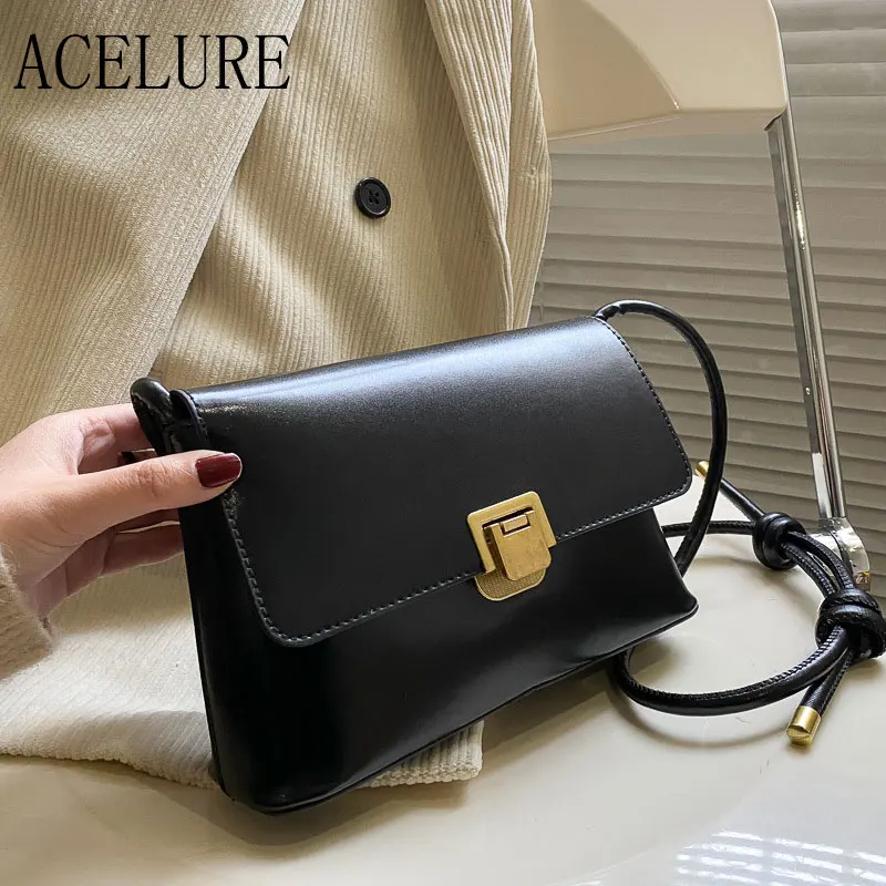 

ACELURE Vintage Fashion Solid Color Small Shoulder Crossbody Bags Women Simple Style All-match Flap Shopping Purse Handbags