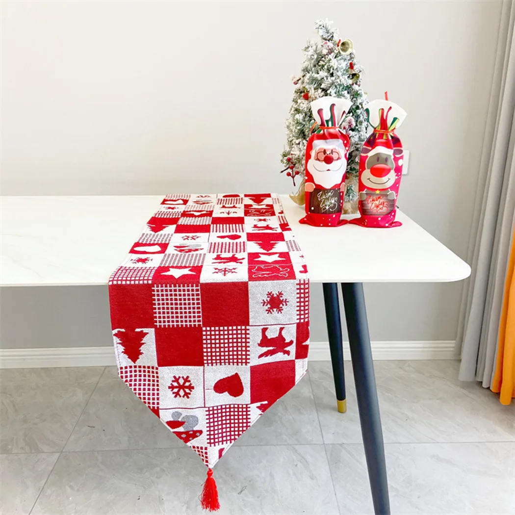 

33*180cm Christmas Table Runner Fashion Polyester Cotton Red Tablecloth Christmas Desktop Ornament Home Table New Year Decor