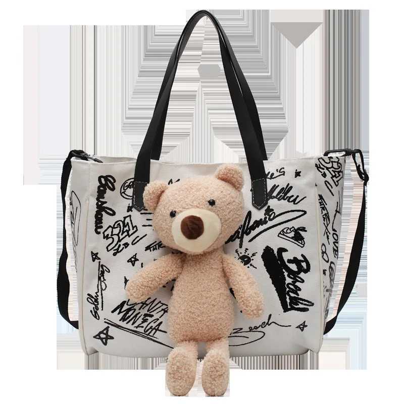 

Women's Bag Bear Simple Large Capacity Canvas Tote Bag Handbag 2021 New Fashion Shoulder Bags For Women Summer
