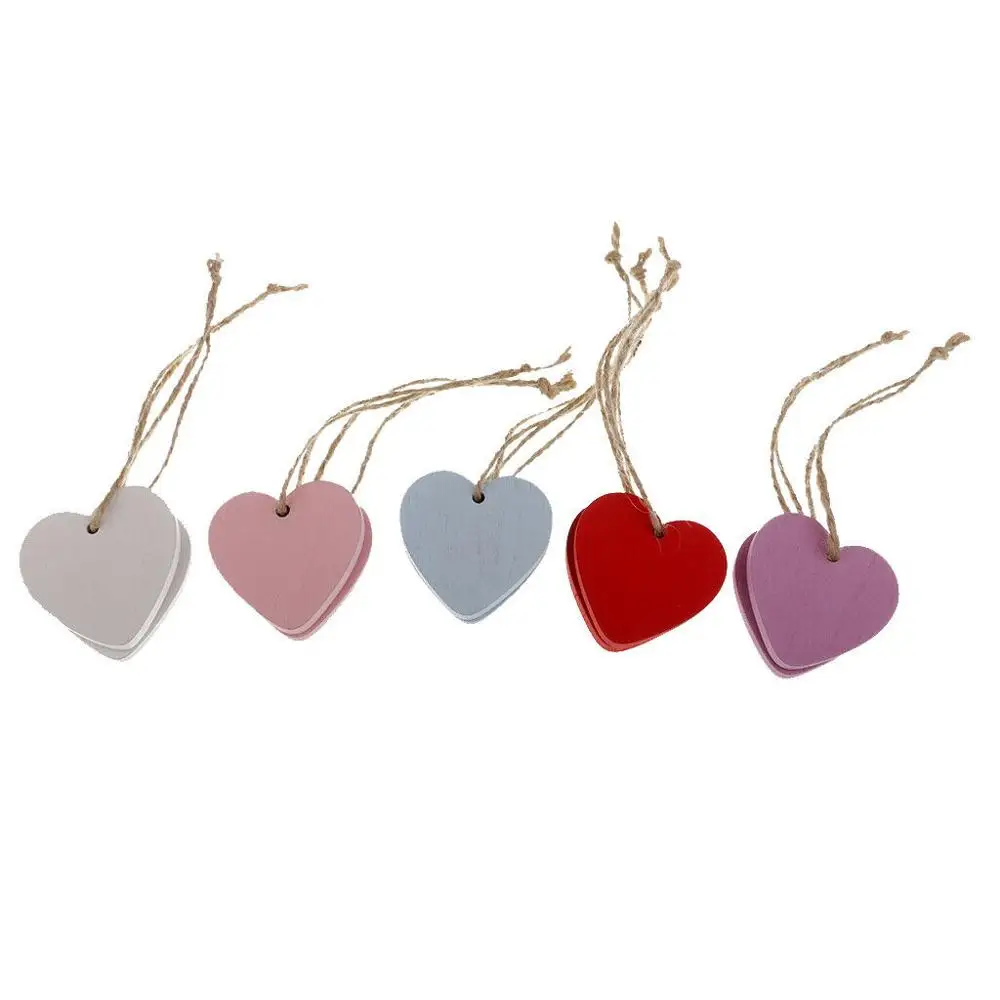 

10 Pieces Hanging Wooden Heart Cutouts Wooden Pendant Ornaments with Hemp Rope for Party Home Decoration,Christmas,Valentine