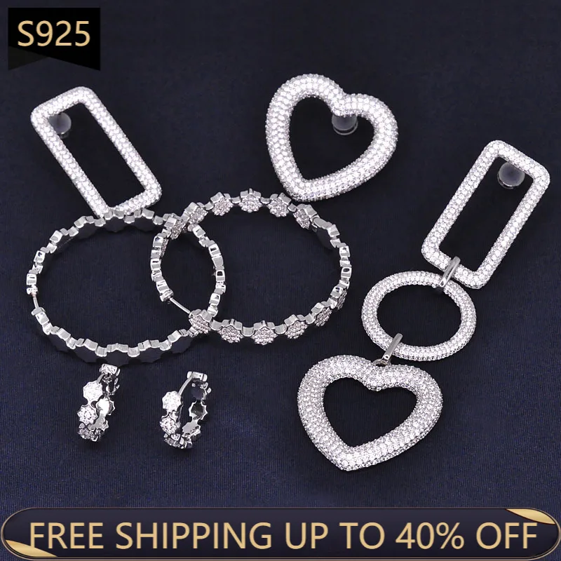 

925 Sterling Silver Earring Classic Style High Quality Fashion Charm Luxury Brands Zircon Monaco Jewelry Lady Birthday Gift